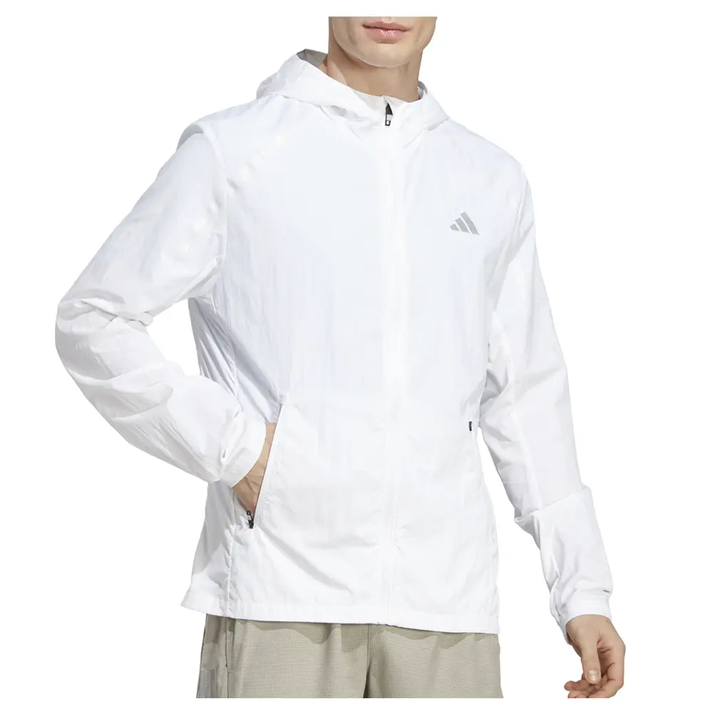adidas Mens Marathon Warm-Up Jacket Running Athletic Outerwear  - White