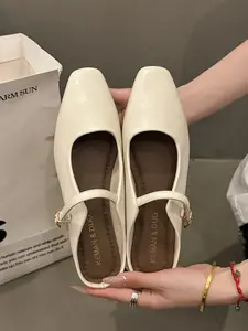 French Style Open Toe Half Slippers 2026 New, Evening Wind Strap Flat Lazy Classy Sandals, Women's Spring & Fall Plain Shoes