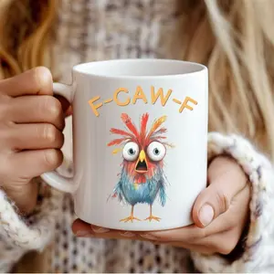 F-Caw-F Rooster Coffee Mug, Funny Chicken Lover Gift, Hilarious Farm Animal Mug For Adults, Farmhouse Humor Cup, Gag Gift For Coworker