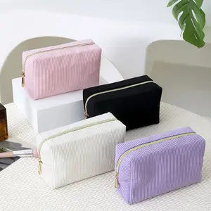 Large Capacity Corduroy Pencil Case Storage Bag, Portable Toiletry Bag Travel Organizer, Simple Stationery Box, Office School Supplies, Multifunctional Makeup Bag, Pencil Holder