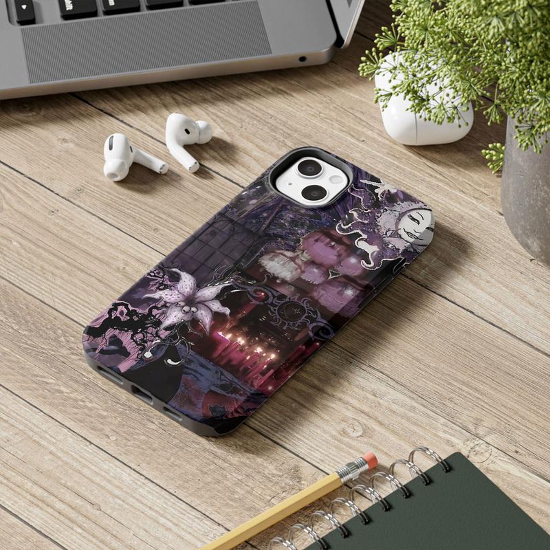 Celestial Gothic Phone Case – Dark Aesthetic Purple Moon Phone Cover for iPhone 17 16 15 14 13 12 11 Pro Max X XR XS & SS Galaxy S25 S24 S23 S22 S21 |   Fantasy Witchy Vibes, Spooky Mystical Moonlight & Lily Flower |   Gift for Her Women Girls