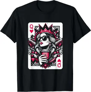 Cotton(pure) Queen Of Hearts Coffee Lover Women Gambling Gambler T-Shirt