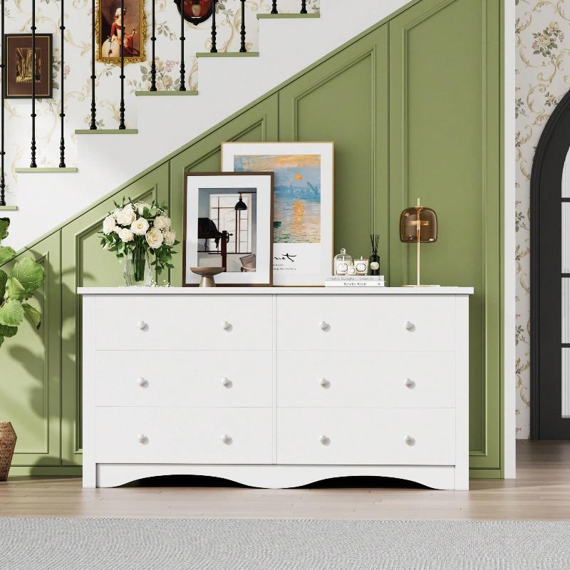 Furniwell Dresser With Power Outlet, 6 Drawers Dresser For Bedroom, Modern Chest Of Drawers, Wooden Dressers, TV Stand For Living Room,Closet, Hallway