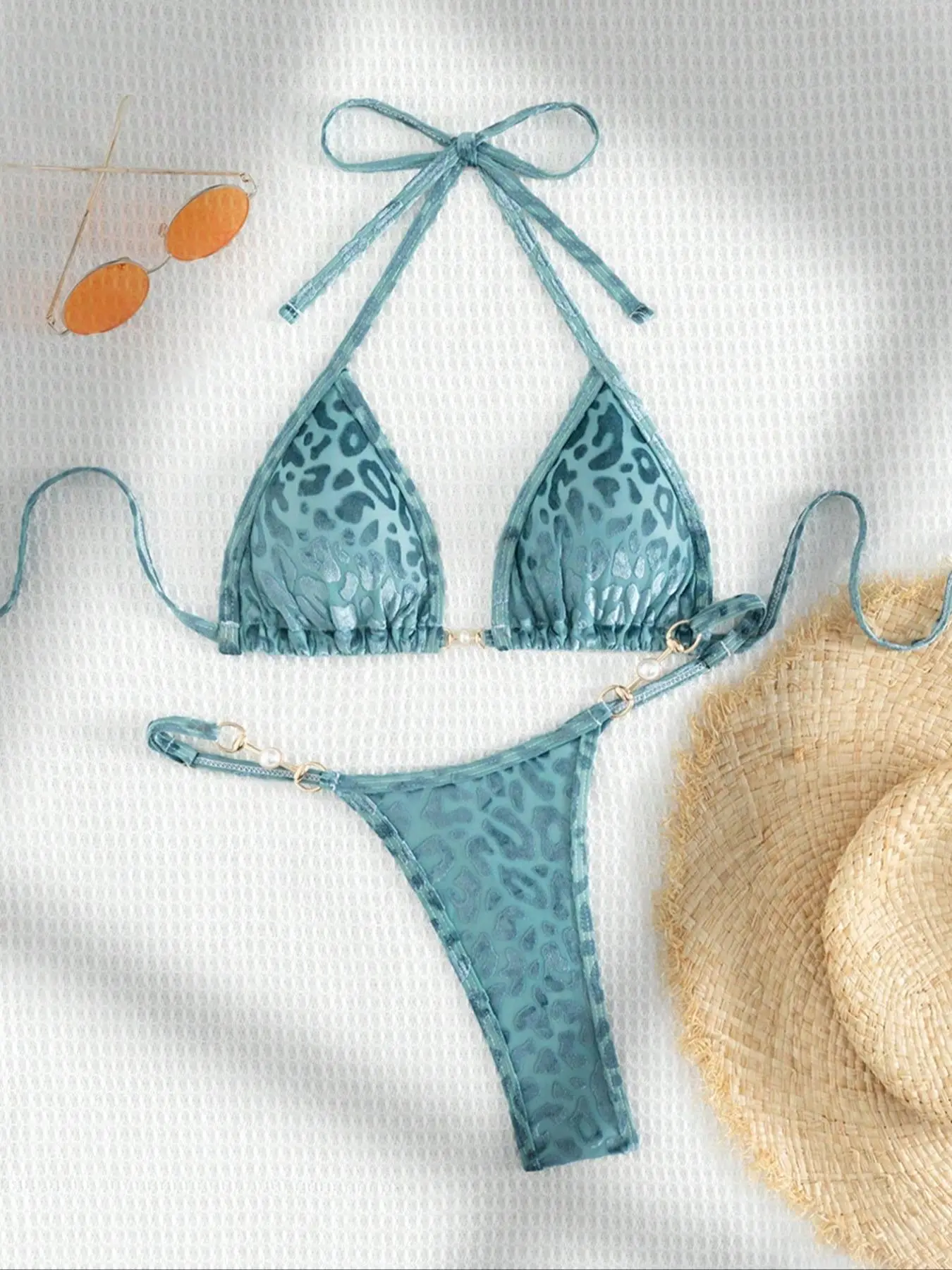 Two-piece Set Women's Leopard Print Tie Back Bikinis Set, Casual Fashion Chic Swimsuit Style Bikini Set, Bikini Beachwear, for Beach Holiday Vacation, Ladies Swimwear for All Seasons, Swimsuit Sets