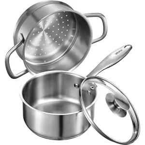 VEVOR 2.5 QT Saucepan with Steamer, Stainless Steel Saucepan with Glass Lid, Multipurpose Nonstick Stainless Steel Sauce Pot with Ergonomic Handle, Friendly for Oven, Dishwasher, Induction CookerVEVOR Super Brand Day