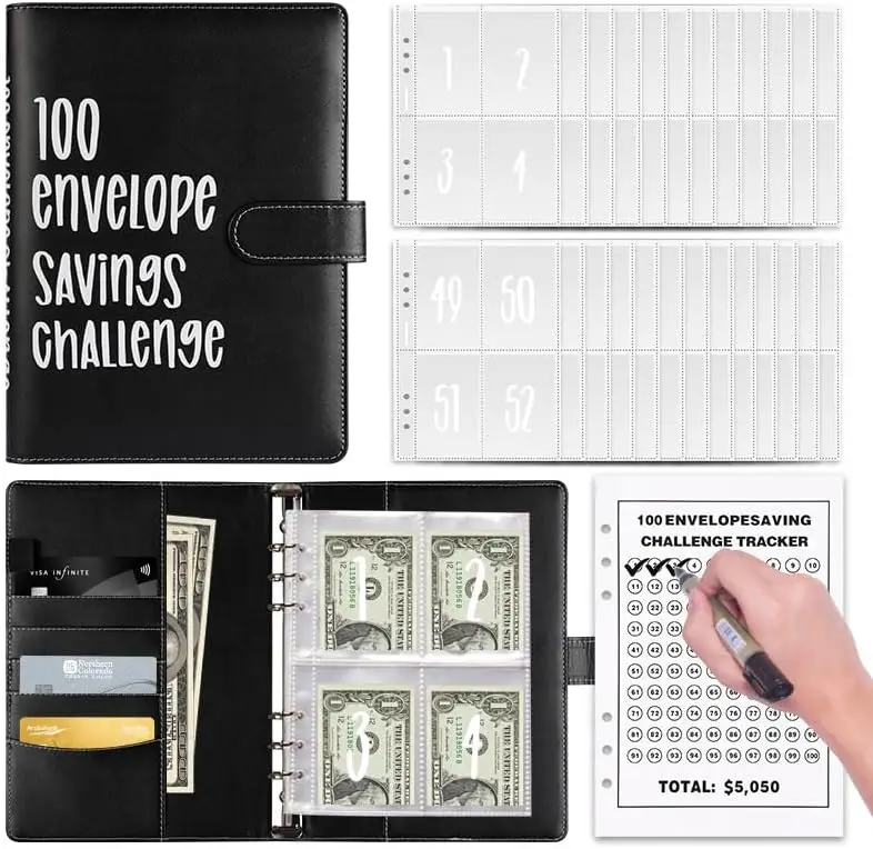 100 Envelopes Saving Challenge,Easy and Fun Way to Save $5,050,Money Saving Book,Waterproof Wallet,Storage Bag,Saving Tips,Desk Office Accessories,Bud