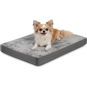 Small  Bed Crate Pad 24 inch, Outdoor Washable Puppy Bed  with Removable Cover Reversible,   Bed Kennel Pad 23" x17, Durable Anti-Slip Bottom, Gray