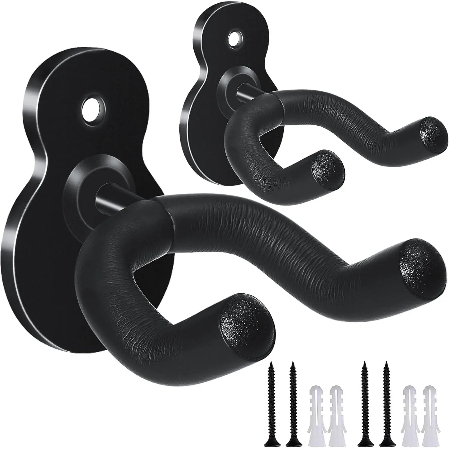 Guitar Hanger Wall Mount 2 Pack Hook Metal Holder Black for Acoustic Electric Bass Guitars Ukulele and More Instruments