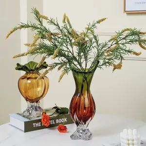 Green Glass Vase Set with Fruit Bowl, Elegant Design, Versatile Use for Decorative Home Decor Ornaments Plants