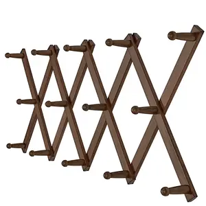 SKOLOO Accordion Wall Hanger, Modern Expandable Coat Rack Wall Mounted, Solid Wooden Wall Hat Rack, 14 Peg, Walnut