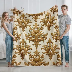 Elegant Baroque Floral Print Velvet Throw Blanket for Home Living Room Bedroom Decor  Perfect Cozy Use for Adults  Ideal Gift for Christmas  Thanksgiving  Housewarming  Anniversary  and Holiday Celebrations  Soft and Warm Luxury Design Suitable for