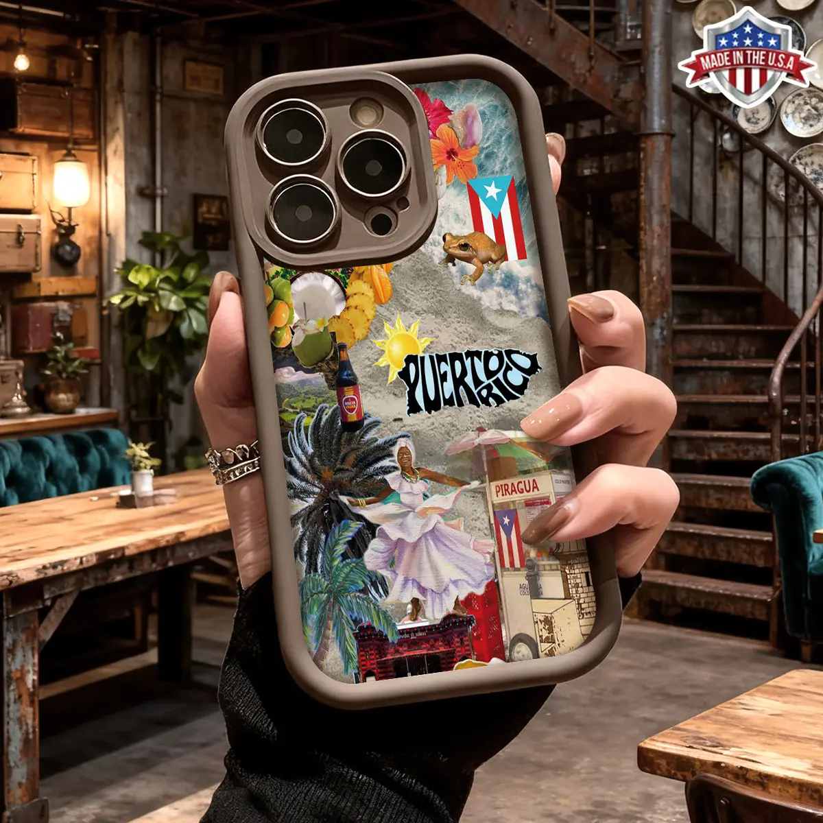 Vintage Puerto Rico Collage Pattern Case for iPhone 17,16,15,14 Pro Max,13,12,11,XR,XS Plus - Slim Fit, Lightweight, Shockproof, Anti-Drop, High-Quality TPU Cover for Puerto Rico Fans with Full Body Protection