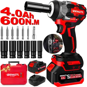 Denaztl Cordless Impact Wrench 443Ft-lbs 600N.m Power 1/2 Inch 4.0Ah Battery 12 Sockets Electric for Home Car Tires Truck Mower impact