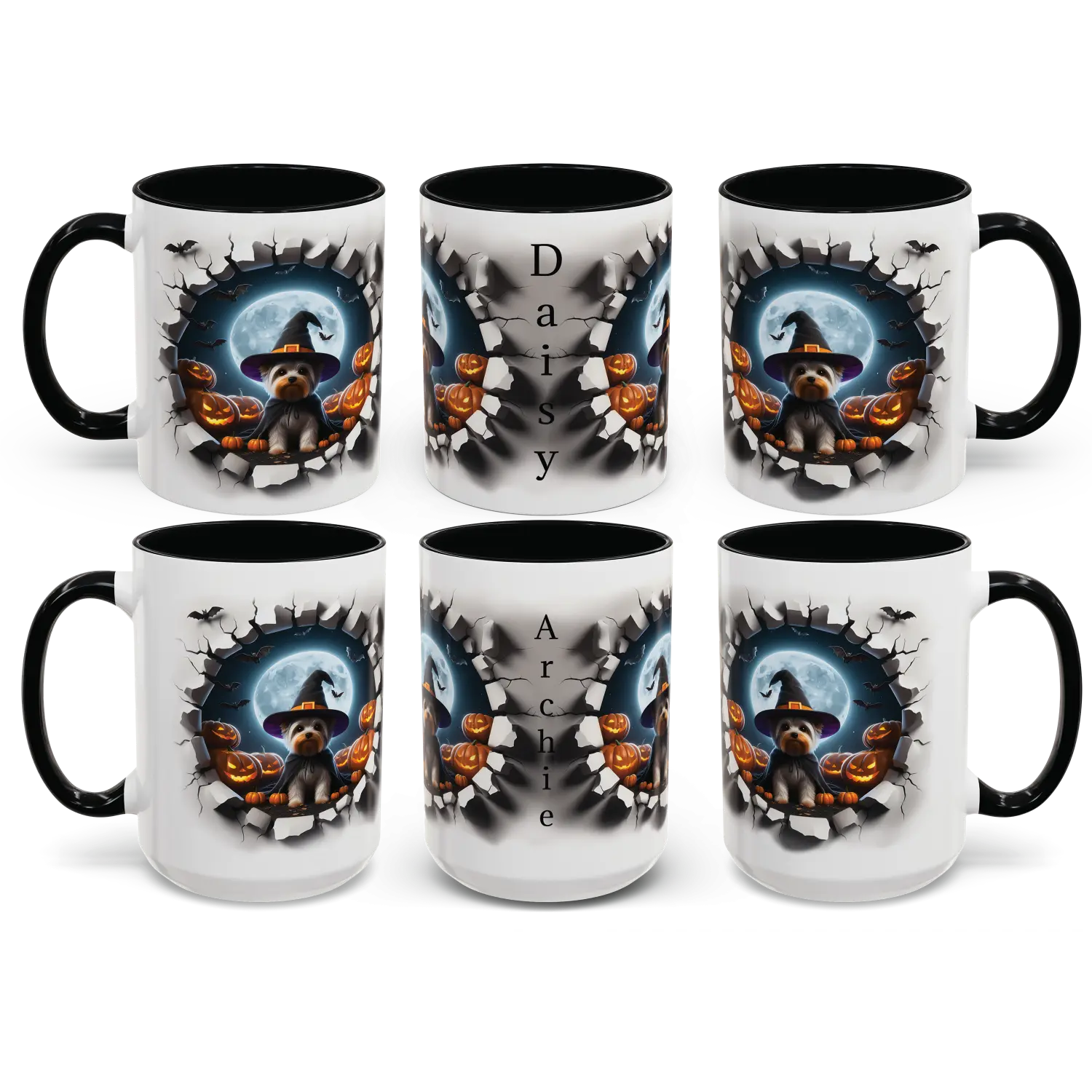 Personalized Halloween Yorkie Coffee Mug, Spooky Mug, Dog Mug, Pumpkin Mug, Trick or Treat Mug