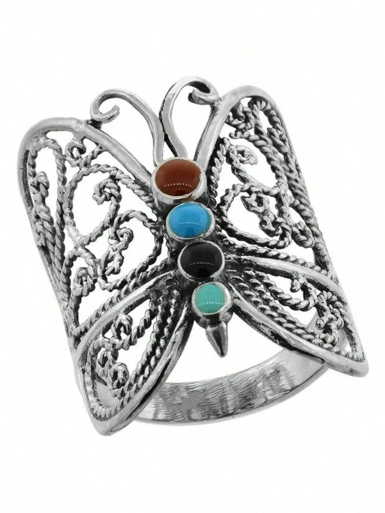Elegant Butterfly Design Turquoise Ring for Women, Fashionable Hollow Out Jewelry Gift, Perfect for Weddings Engagements Parties, Elegant Fashion Rings, Unique Rings, Beautiful Rings, Open Ring
