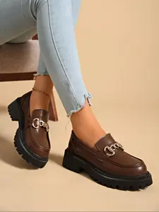 Women's Flat Shoes Spring & Fall Season Versatile Fashion Shoes Thick Sole Slip-On Loafers Classic British Style Small Leather Shoes