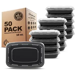 Meal Prep Containers [50 Pack] 1 Compartment Food Storage Containers with Lids, Bento Box, BPA Free, Stackable, Microwave/Dishwasher/Freezer Safe (16 oz)
