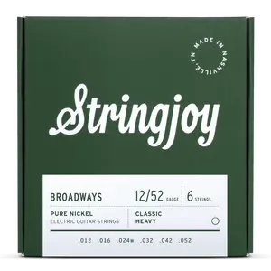 Stringjoy 12-52 Classic Heavy Gauge Broadways - Pure Nickel Electric Guitar Strings
