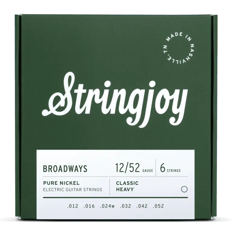 Stringjoy 12-52 Classic Heavy Gauge Broadways Pure Nickel Electric Guitar Strings - Strong, Flexible, Steel Core for Jazz Players, Thin