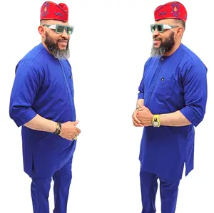 Men's Short Sleeve Royal Blue Top and Pants Native. Exotic Menswear Stylish Outfit Set (Size XL) Fashion Breathable Casual Native Formal Long Sleeve Suits Plain