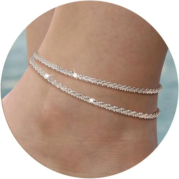 FREEKISS Ankle Bracelets For Women Glitter Waterproof Adjustable Anklet For Women Layered Anklets Summer Beach Anklet For Women Gift For Christmas Fashionable Accessory Jewelry homeessentials