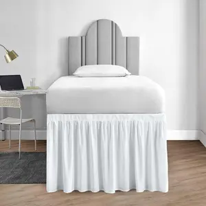 College Dorm Room Bedskirts Twin XL Extra Long Ruffled with Split Corner Elegant Design Premium Brushed Microfiber Tailored Drop Easy Care Wrinkle Free - 32" Drop, White