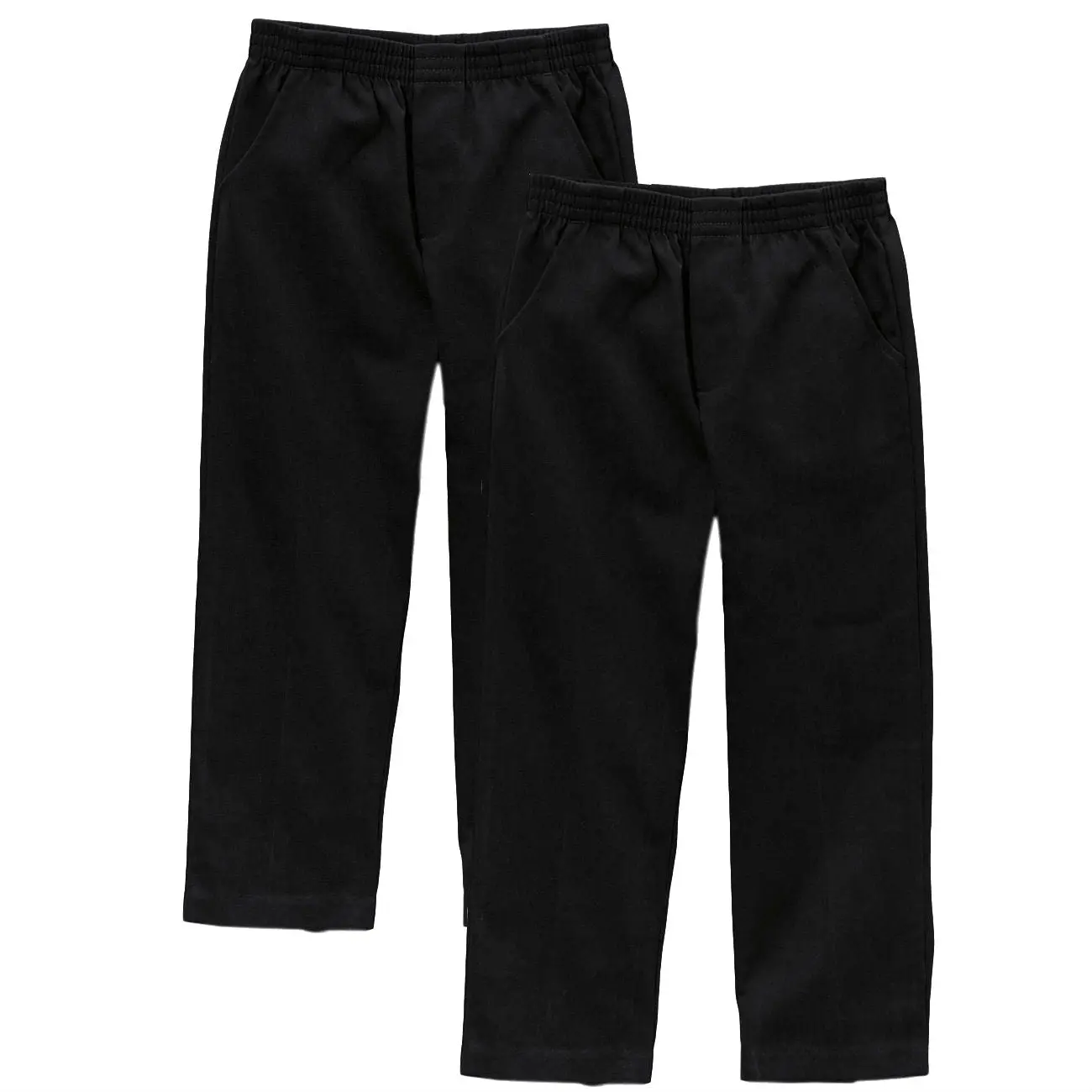 unik Boys' Black Uniform Pull-on Pants, All Elastic Waist, Ages 4-16, 2-Pack (BU03)