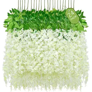 24-Pack Wisteria Hanging Artificial Flowers, Cryptic Wisteria Floral Garland, 3.6 Ft Long, Home Wedding Party Decor