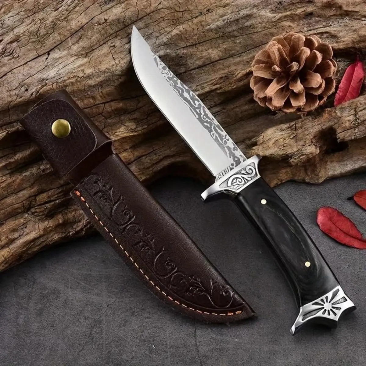 Practical men’s gift: handcrafted fixed-blade utility knife—outdoor camping EDC pocket knife with sheath for father or husband