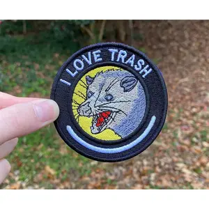 I love trash Opossum Patch - Funny Animal Patch - Opossum - Iron On/Sew On - Patches for Jackets, Patches for Bags, Hat Patches Hand Embroidered Western Embroidery