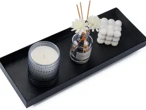 Rectangular Black Matte Metal Tray, Ideal for Candle Holders, Vanity Decor, Bathroom Toilet Tank Tray, Perfume or Jewelry Storage, and Coffee Table Centerpiece.