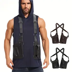 Men's Heavy Duty Cargo Vest Bag - Zipper Closure with Flip Pocket, Adjustable Shoulder Strap, Suitable for Fitness, Travel, Street Style - Phone, Wallet, Key Organizer - Black Available - Outdoor and Daily Essentials, Fitness Storage.