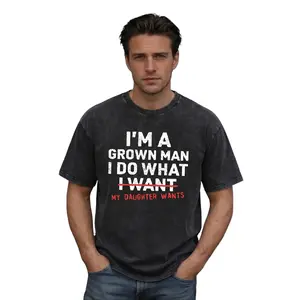 Washed vintage short-sleeve T-shirt, I’m a Grown Man, trendy cool unisex design for men and women; casual sports party travel wear, multiple colors, plus sizes.