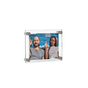 Azar Displays Floating Acrylic Wall Frame with Silver Stand Off Caps: 8.5" x 5.5" Graphic Size, Overall Frame Size: 12.5" x 9.5", Clear