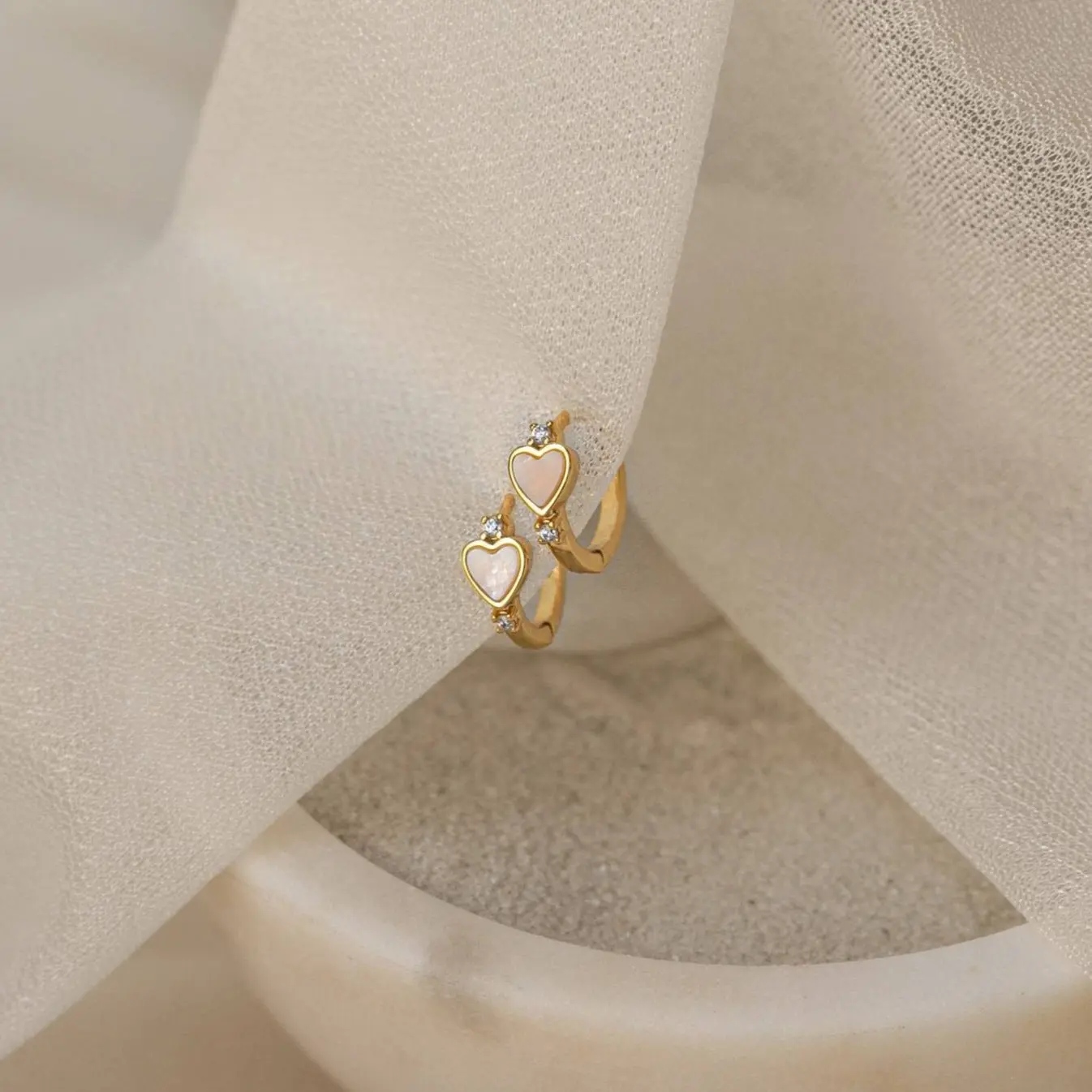 Scarlett Pearl Huggies by Caitlyn Minimalist - Dainty Mother of Pearl Heart Hoop Earrings - Dainty Heart Jewelry - Gift for Mom