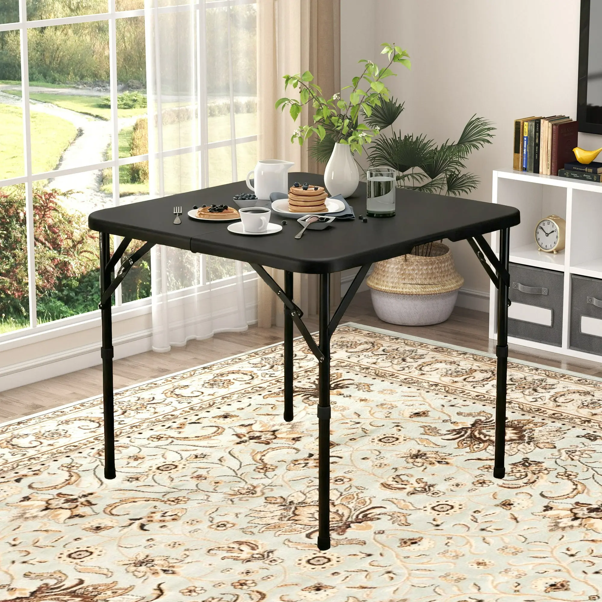 Black 34-in Square Foldable Plastic Outdoor Picnic Table - Indoor/Outdoor Use for Parties, Gatherings - Booth Table