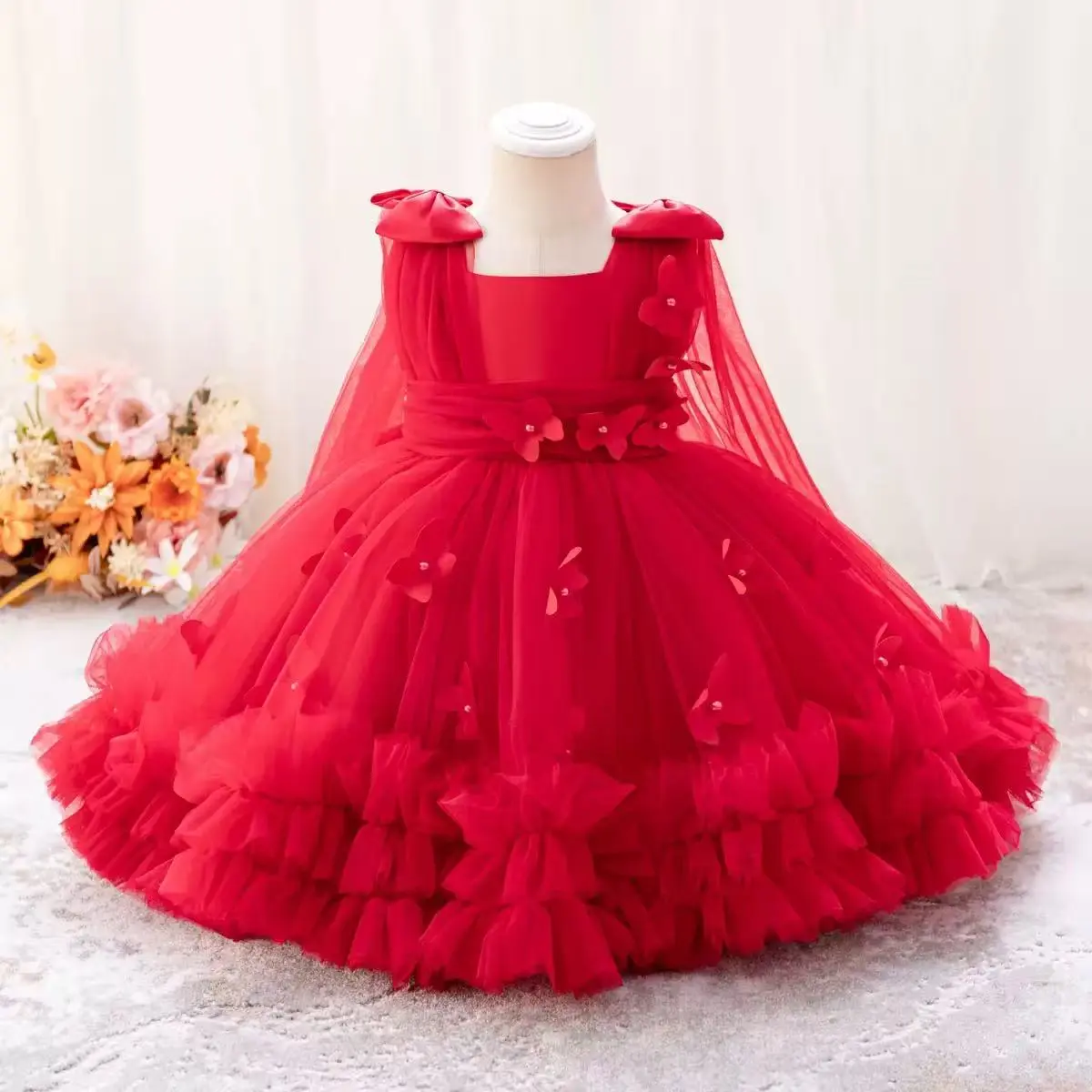 Girls' 3D Butterfly Tulle Formal Party Dress - Puffy Skirt, Cute Style, Tulle Fabric, 3D Details for Pageant, Wedding Party