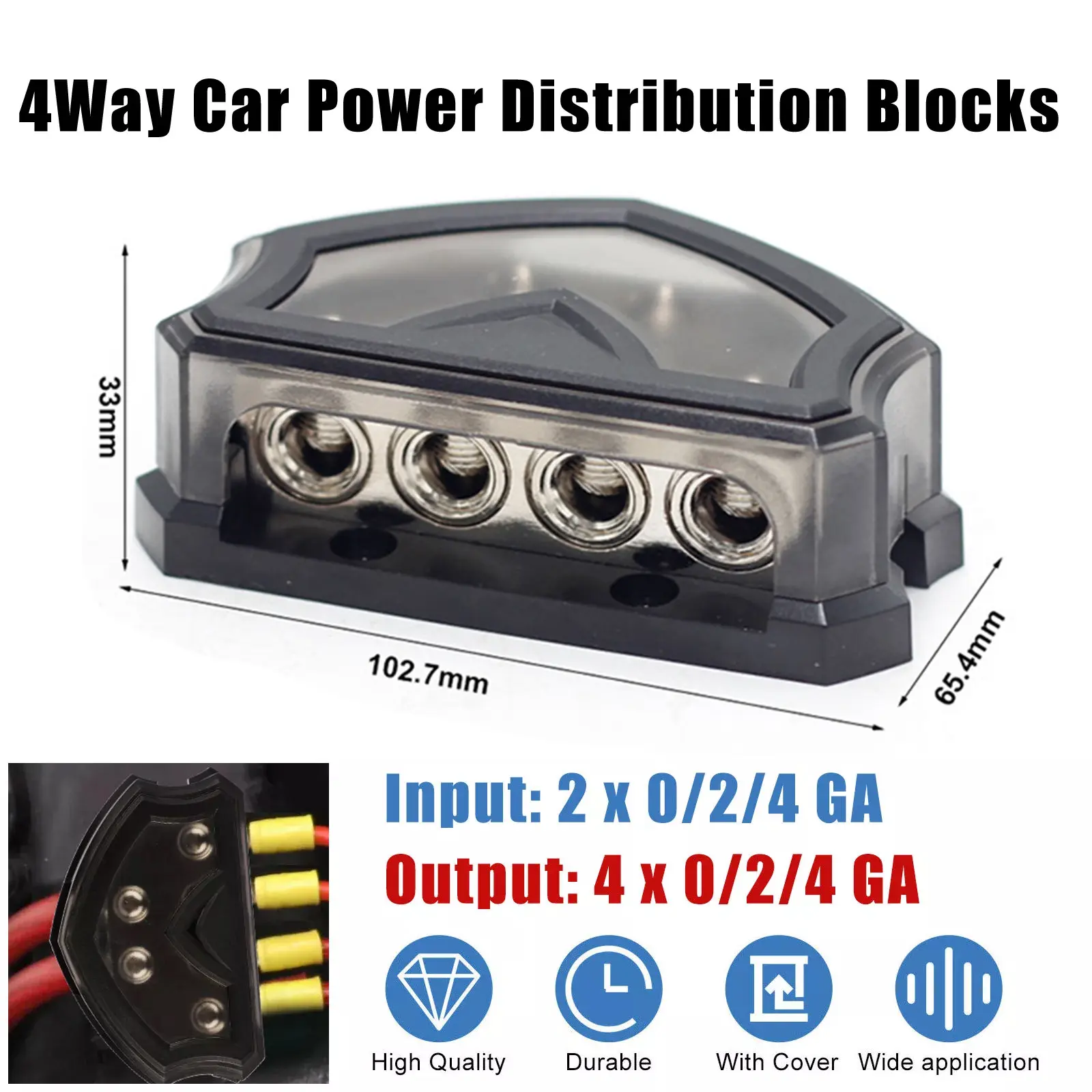 2 x 0/2/4 Gauge to 4 x 0/2/4 Gauge Out Car Audio Power Ground Distribution Block homeessentials