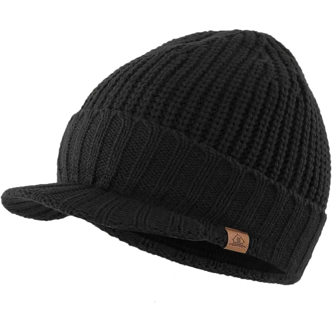 Men's Winter Hat Thick Knit Beanie Cap with Visor Newsboy Beanie Hat