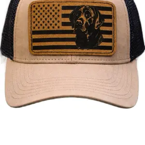 America Flag Black Lab Trucker Hat with American Flag Design and Black Lab Dog Motif