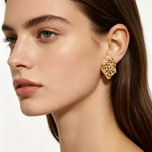 Viral Chunky Gold Statement Earrings for Women 2026 Trendy Hammered Wavy Irregular Design 18K Gold Plated Lightweight Hypoallergenic Tarnish Resistant Perfect for Everyday Date Night Party Great Gift for Her TikTok Made Me Buy It Jewelry Must Have