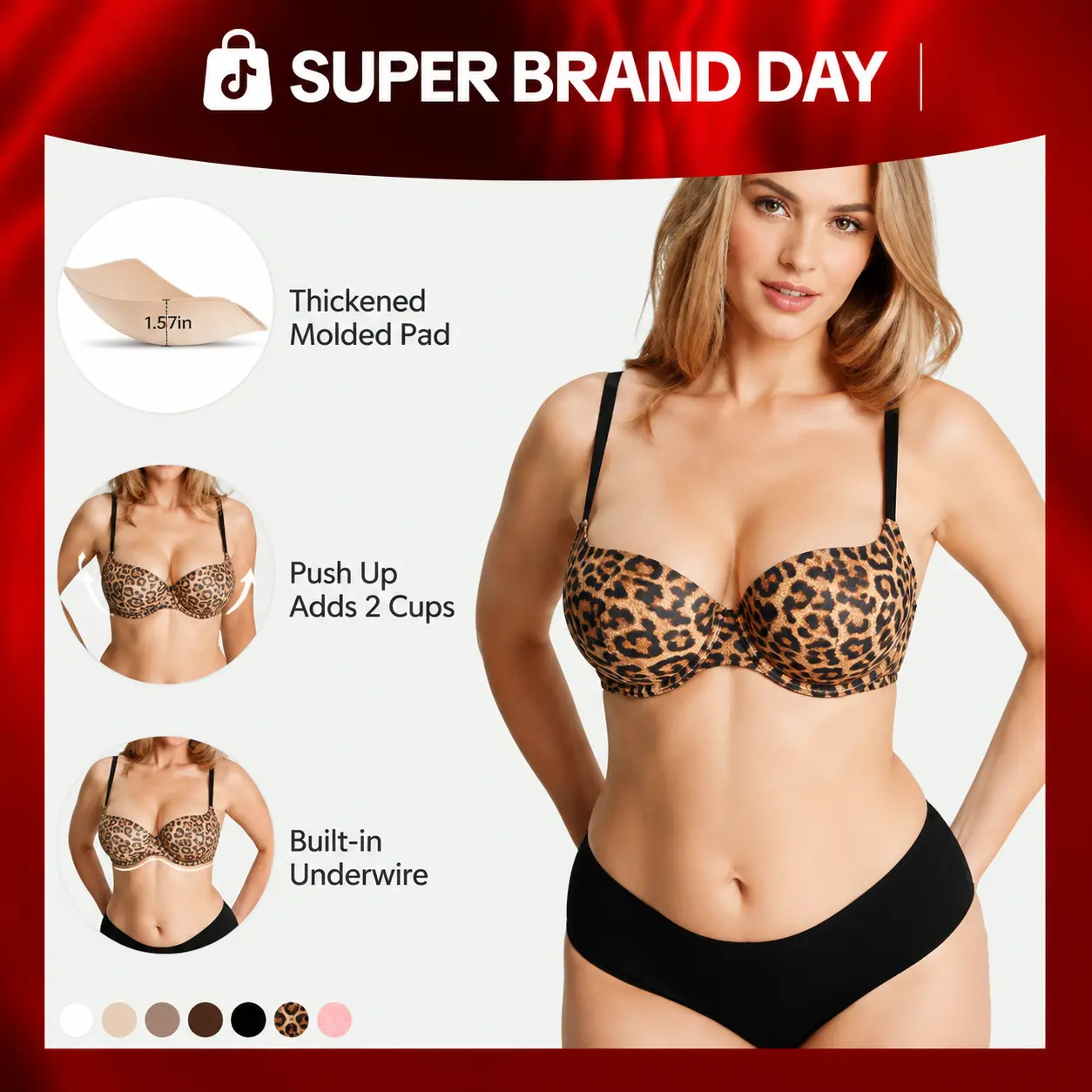 Popilush Women's T-Shirt Bra Add 2 Cups Lift Seamless Push Up Padded Underwire Comfort Everyday Bra Balconette Demi