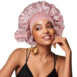 Silk Bonnet for Sleeping n Double Layer Satin Lined Hair Bonnet for Sleeping Shower Cap for n with Natural Curly Hair，Medium，Blush Pink-Blush Pink