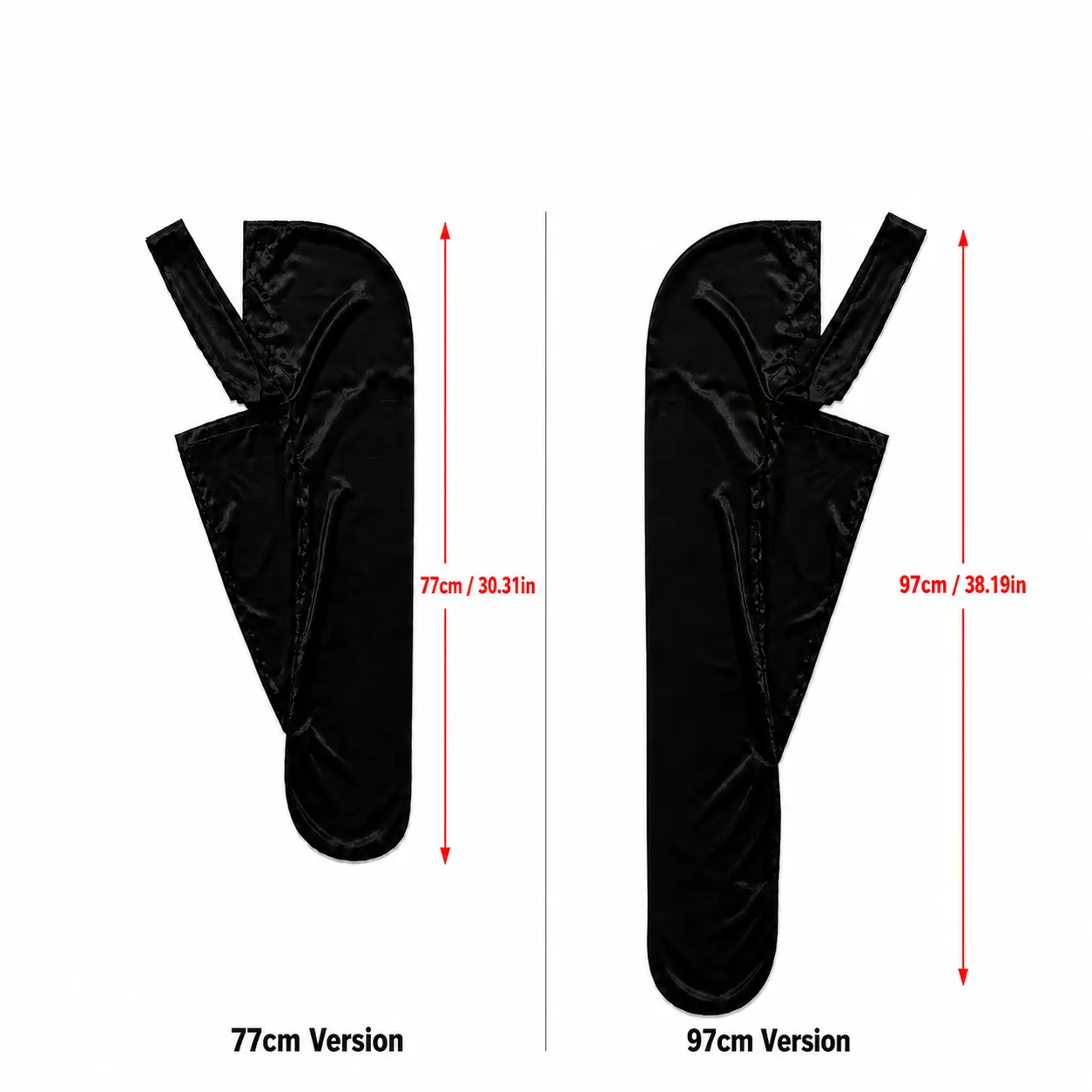 HEAVY CROWN Plain 77cm Satin Durag - Friction-Free Smooth Fabric, Protective Long Tie Straps, More Coverage Wave Cap for Curly Hair, 360 Waves, Sleep, Daily Use, Fabric/Material