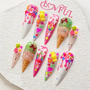 Lovful Stiletto Mid Length 1.7'' Thematic Handmade Acrylic Press-On Nails for Art & Care|10PCS Reusable,Salon Quality, summervibes, H39-H248