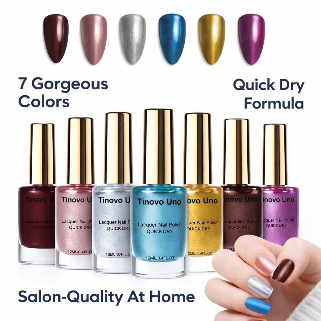Tinovo Uno Multi-Color Nail Polish Set — summernails Metallic & Glitter Finishes | DIY Nail Art | Quick-Drying | Gift for Women & Girls | Home Beauty | 12ml