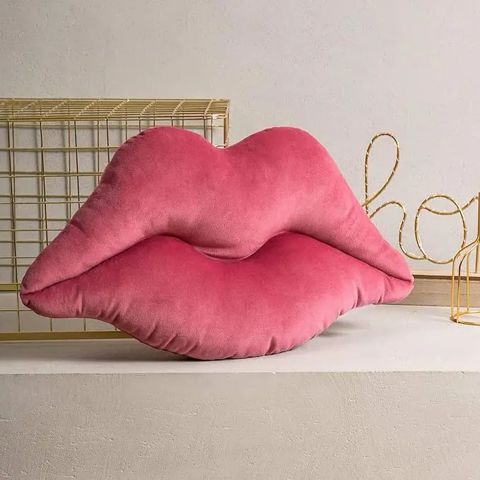 3D Lips Throw Pillows Smooth Soft Velvet Insert Included Cushion for Couch Bed Living Room cuddly toy gift,  24 X 12 inches