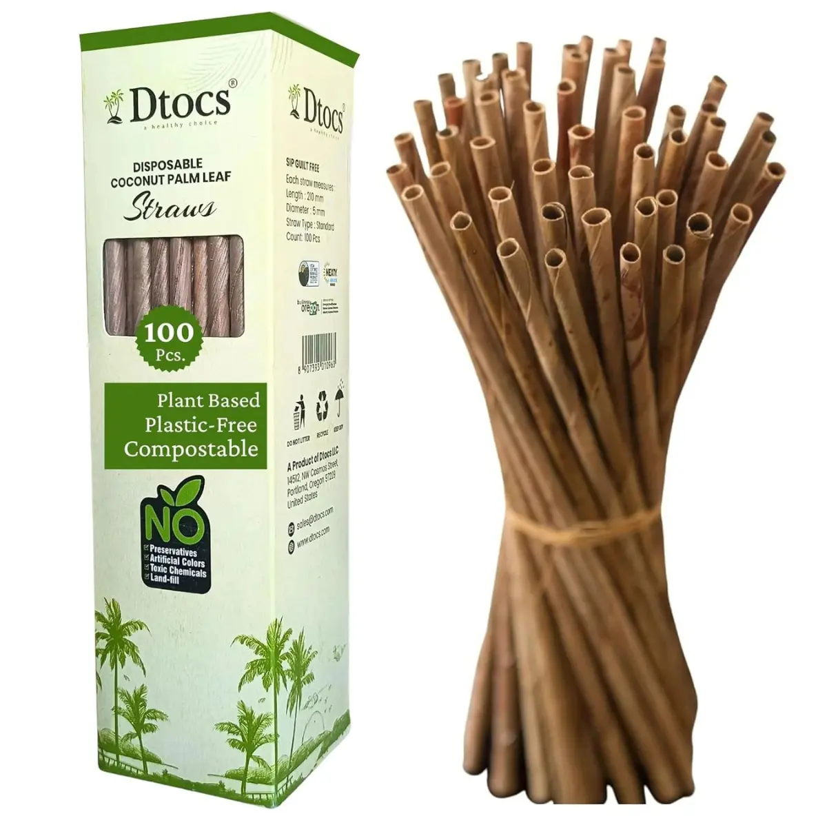 Dtocs Coconut Leaf Disposable Straws (100) for Parties Winery Cocktail Party