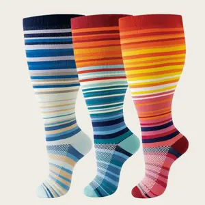 Men's and women's wide-striped ankle socks, 3 pairs of anti-slip sports socks, with various patterns, suitable for daily and sports use