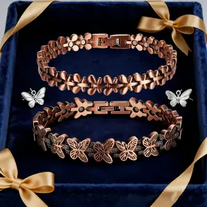 2 Pack Butterfly Magnetic Copper Bracelets I Energy HealingWellness Jewelry for Women | Exquisite Hollow Design
